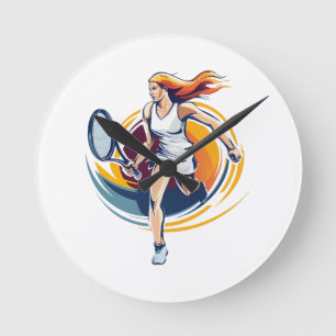 woman playing tennis round clock