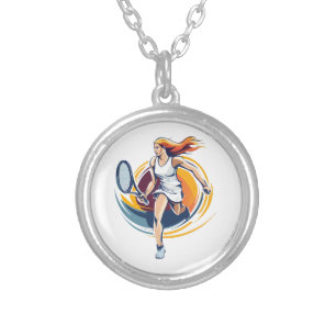 woman playing tennis silver plated necklace