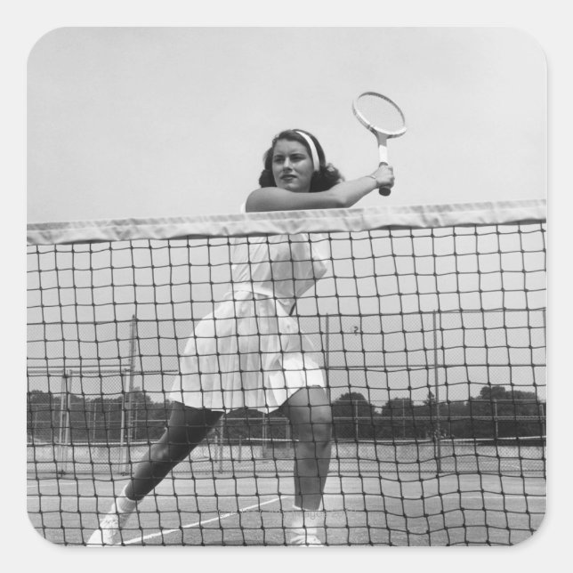 Woman Playing Tennis Square Sticker (Front)