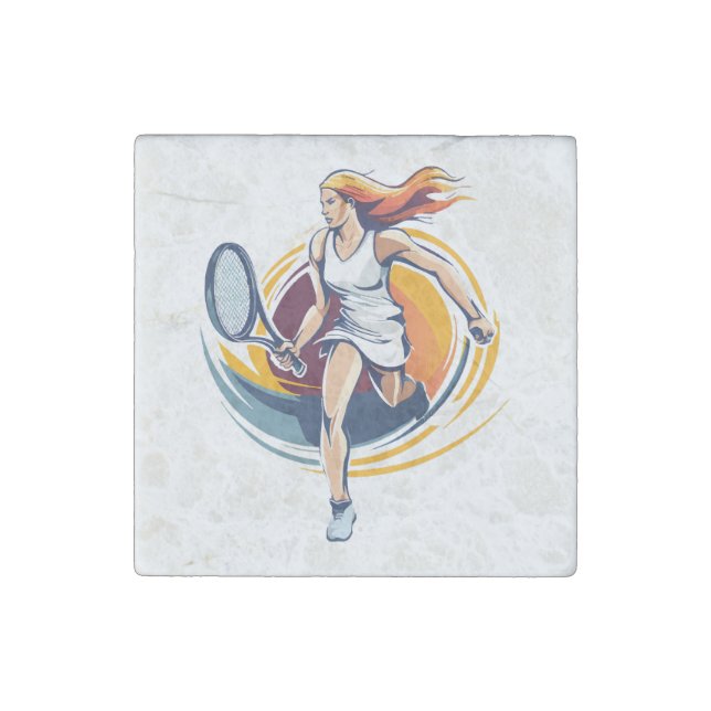 woman playing tennis stone magnet (Front)