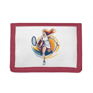 woman playing tennis tri-fold wallet