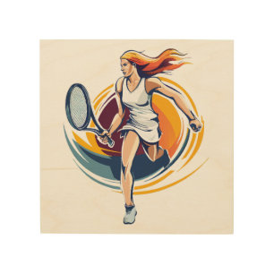 woman playing tennis wood wall art