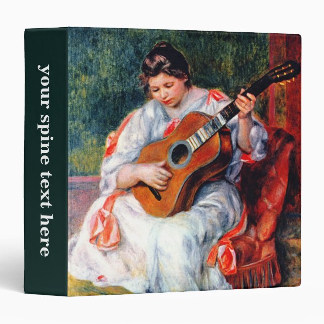 Woman Playing The Guitar by Pierre Renoir 3 Ring Binder (Front/Spine)