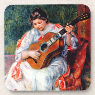 Woman Playing The Guitar by Pierre Renoir Beverage Coaster