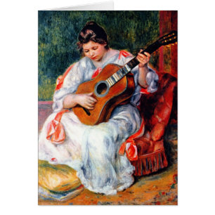 Woman Playing The Guitar by Pierre Renoir Cards