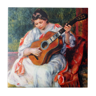 Woman Playing The Guitar by Pierre Renoir Ceramic Tile