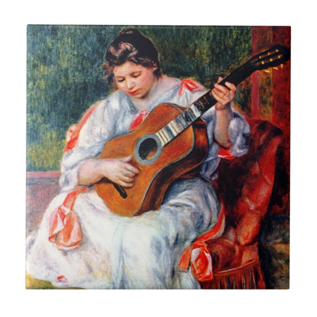Woman Playing The Guitar by Pierre Renoir Ceramic Tile (Front)