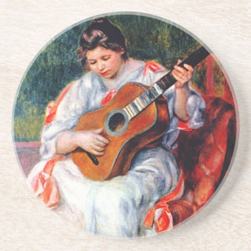 Woman Playing The Guitar by Pierre Renoir Drink Coaster