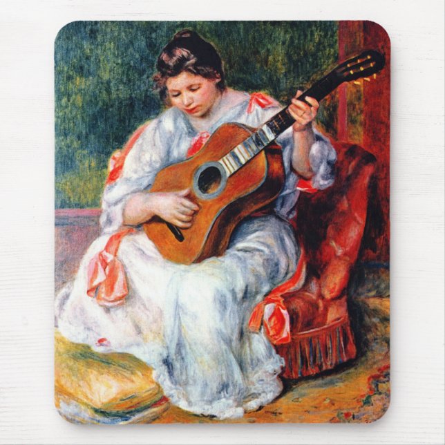 Woman Playing The Guitar by Pierre Renoir Mouse Pad (Front)
