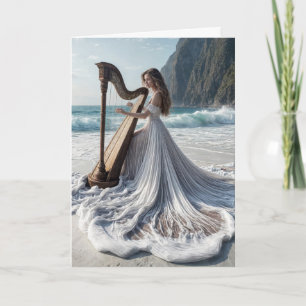 Woman Playing the Harp Birthday Card