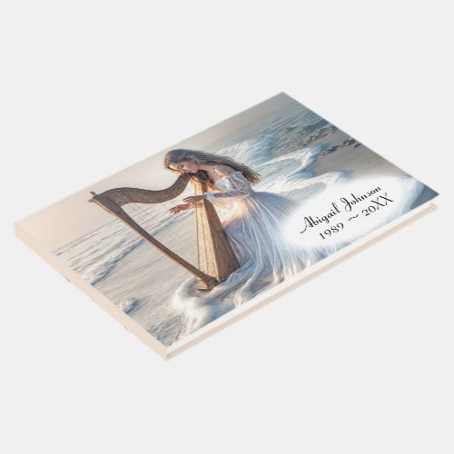 Woman Playing the Harp In Ocean Surf Guest Book