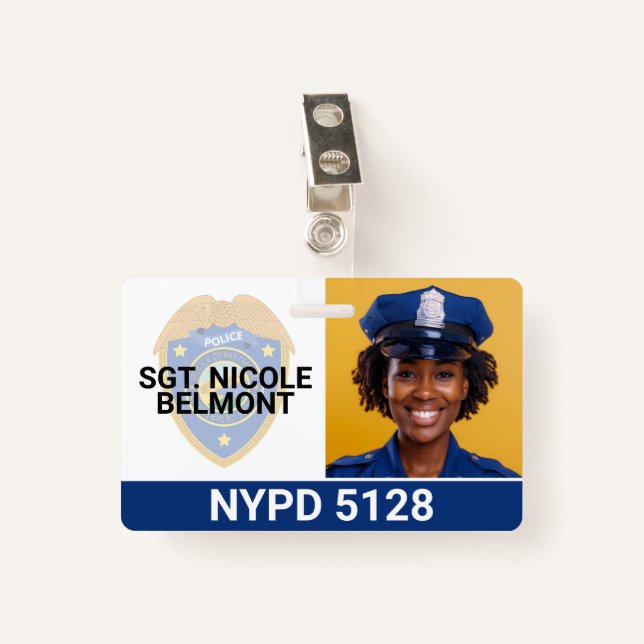 Woman Police Officer Smiling Badge (Front with Clip)