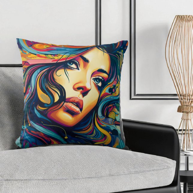 Woman Pop Art Throw Pillow (Creator Uploaded)