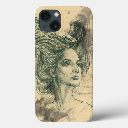 Woman portrait bird skull and wings Surreal art iPhone 13 Case