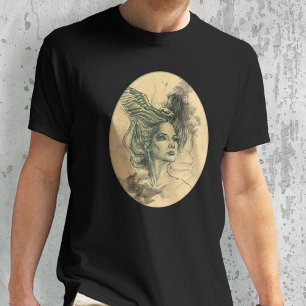 Woman portrait Bird skull Wings Surreal Fantasy T-Shirt