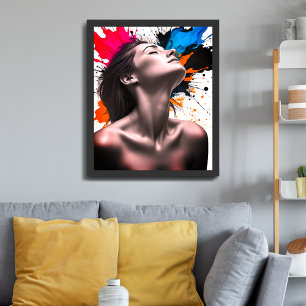 Woman Portrait in Elegant Gray Tone & Color Splash Canvas Print