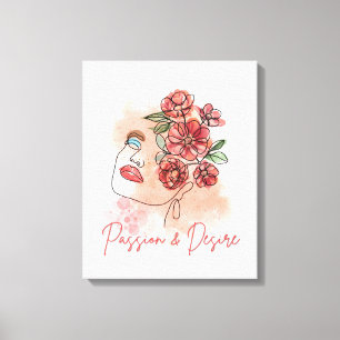woman portrait in soft red color canvas print