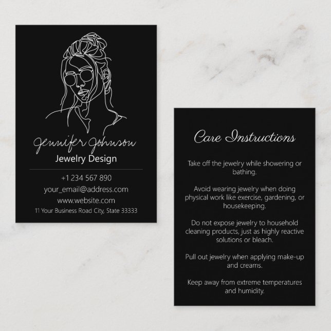Woman Portrait Jewelry Care Cards Business Card (Front/Back)