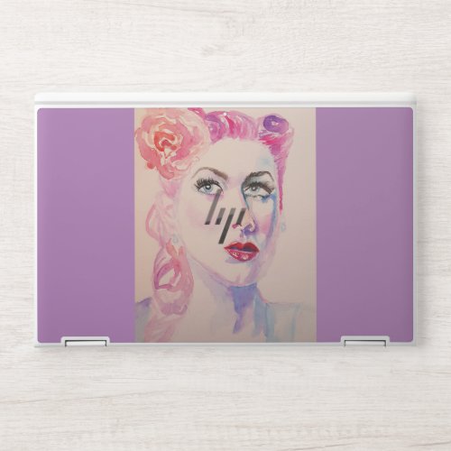 Woman Portrait Retro1940s Hair Watercolor Painting HP Laptop Skin