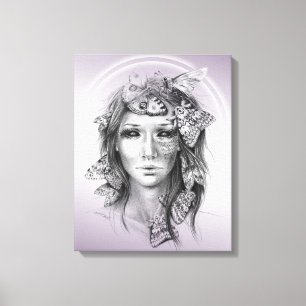 Woman Portrait with Moths Surreal Dark Fantasy Art Canvas Print