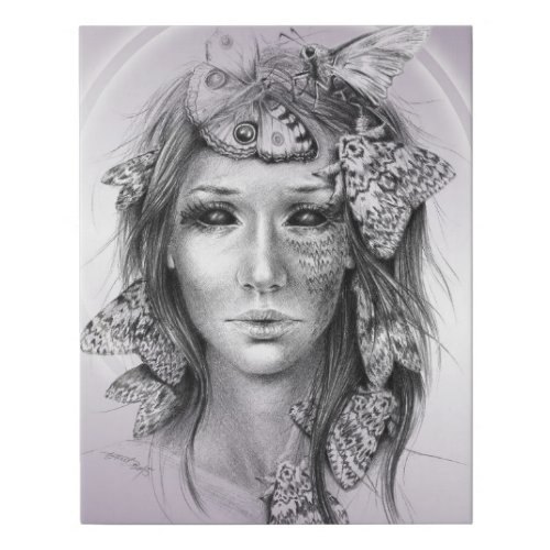 Woman Portrait with Moths Surreal Dark Fantasy Art Faux Canvas Print