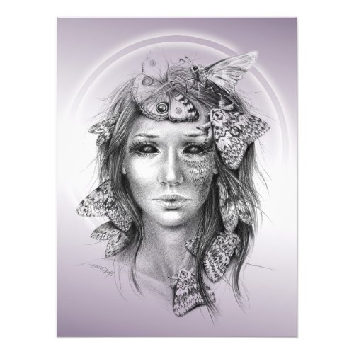 Woman Portrait with Moths Surreal Dark Fantasy Art Photo Print
