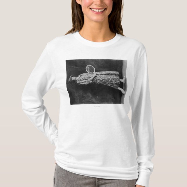 Woman Posing with Tennis Racket Photograph T-Shirt (Front)