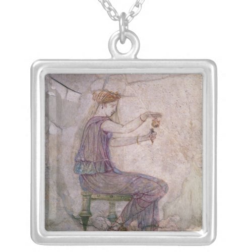 Woman Pouring Perfume into a Phial Silver Plated Necklace