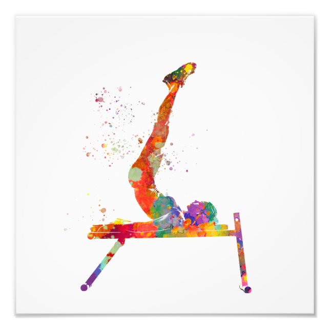 Woman practices fitness in watercolor photo print (Front)