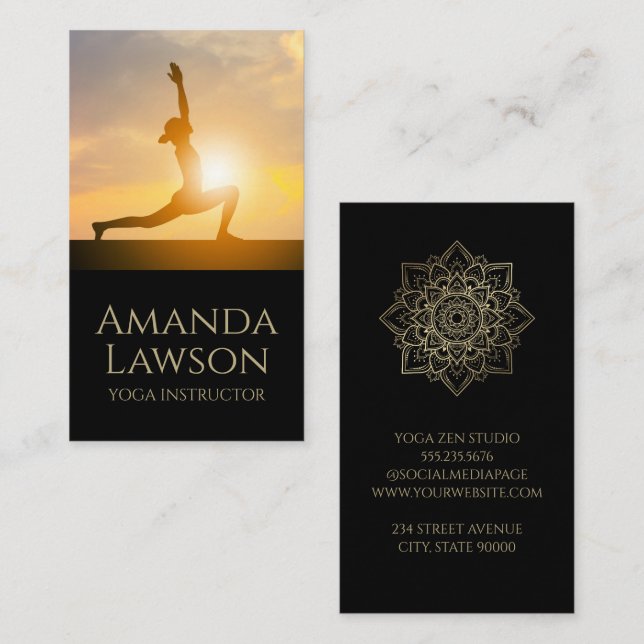 Woman Practicing Yoga at Sunset Business Card (Front/Back)