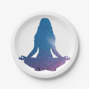 Woman practicing yoga - Choose background color Paper Plates