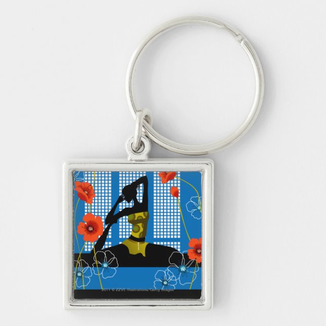 Woman practicing yoga keychain (Front)