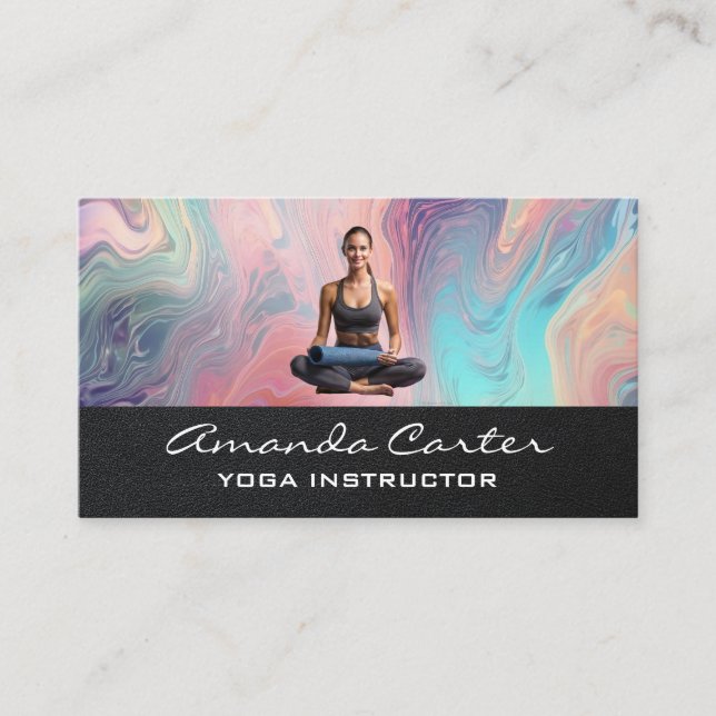 Woman Practicing Yoga with Mat Business Card (Front)