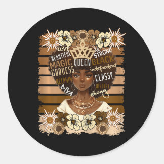 Woman Pride Black History Natural Afro Cute Floral Classic Round Sticker