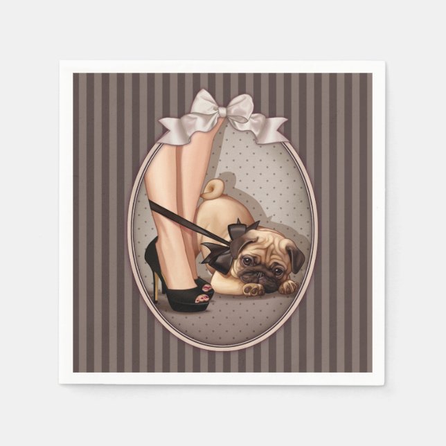 Woman & Pug Puppy Paper Napkins (Front)
