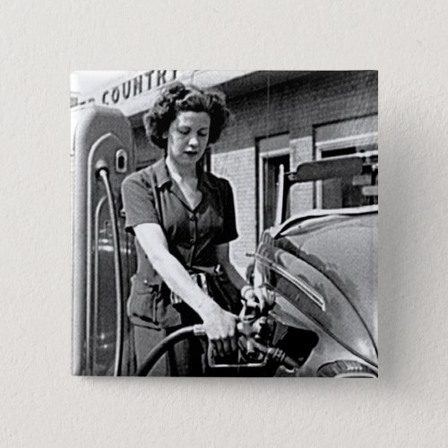 Woman Pumping Gas Vintage Louisville Kentucky Button