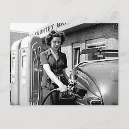 Woman Pumping Gas Vintage Louisville Kentucky Postcard