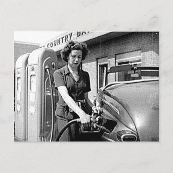 Woman Pumping Gas Vintage Louisville Kentucky Postcard by fotoshoppe at Zazzle