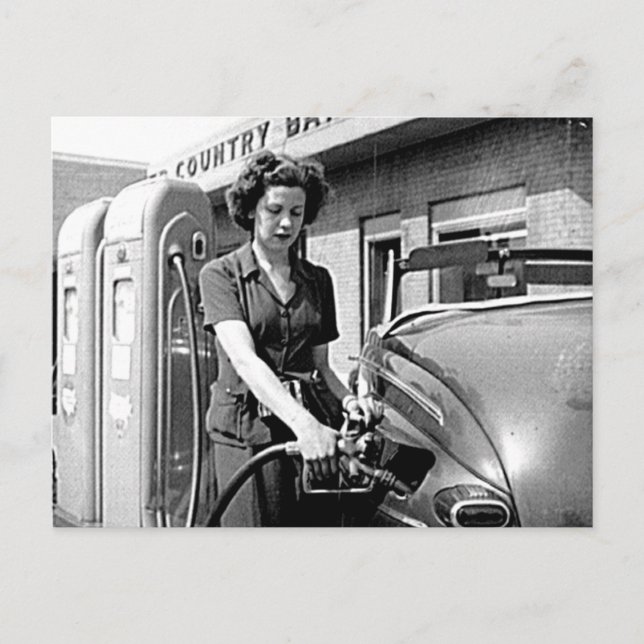 Woman Pumping Gas Vintage Louisville Kentucky Postcard (Front)
