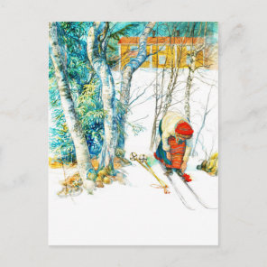 Woman Puts on Her Skis Postcard