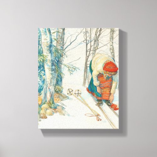 Woman Putting on Skis _ Skidloperskan Canvas Print