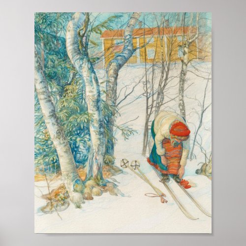 Woman Putting on Skis _ Skidloperskan Poster