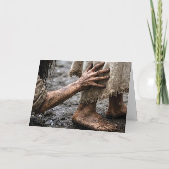Woman Reaching for Jesus  Card (Front)