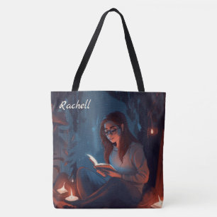 Woman Reading a Book at Night Birthday Gift Tote Bag