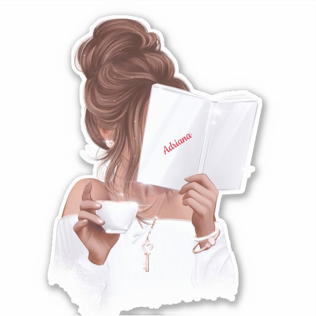Woman Reading a book Coffee Fashion Trendy Custom Sticker (Front)
