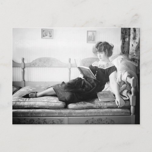 Woman Reading a Book Vintage Postcard