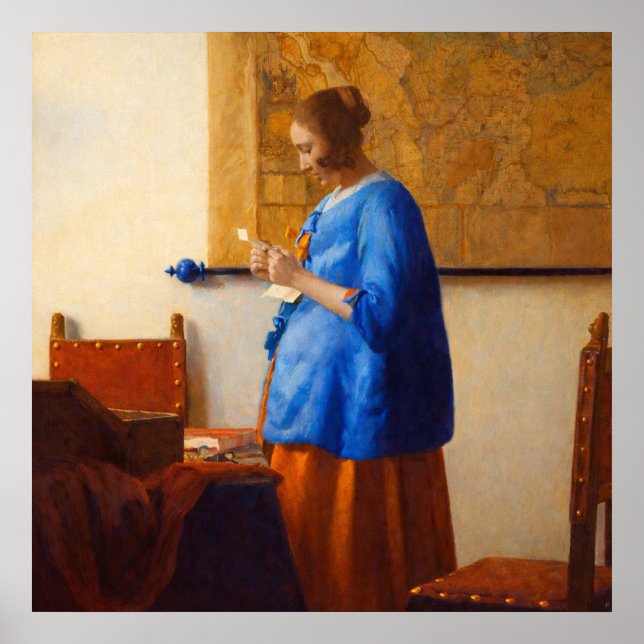 Woman reading a letter by Johannes Vermeer Poster (Front)