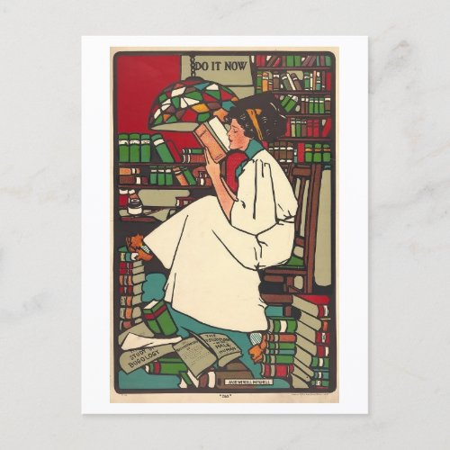 Woman Reading Art Deco Postcard