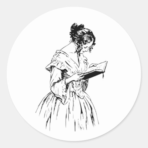 Woman Reading Book Classic Round Sticker