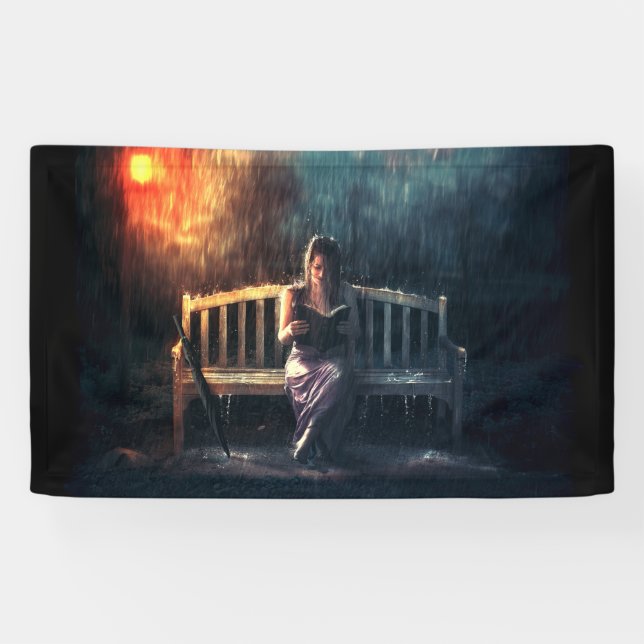Woman Reading Book in the Rain Banner (Horizontal)